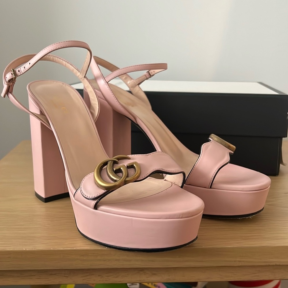 Gucci Pink Marmont Platform Sandal Pumps